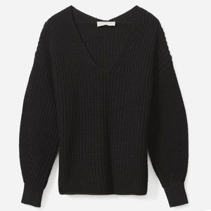 Everlane - Black Texture Cotton V-Neck XS